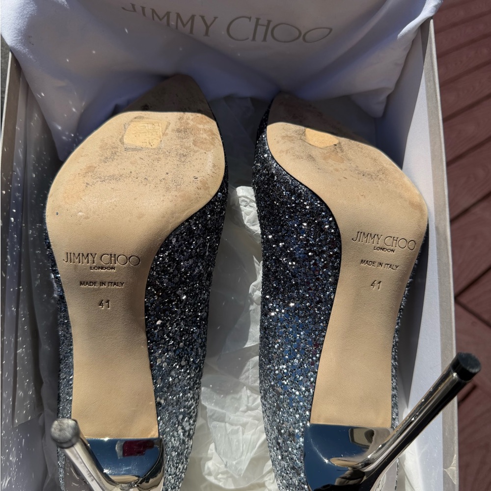 Jimmy Choo Silver Glitter Pointed-Toe Stilettos - Picture 6 of 10